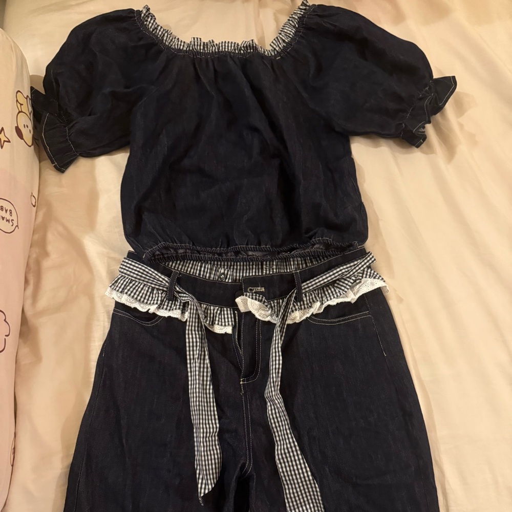 Two piece soft Jean material set